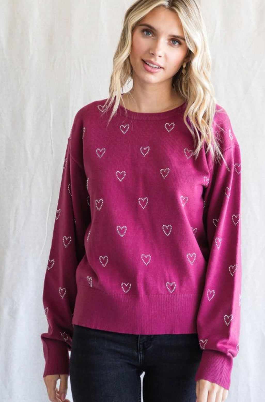 Magenta Sweater with Heart Accents