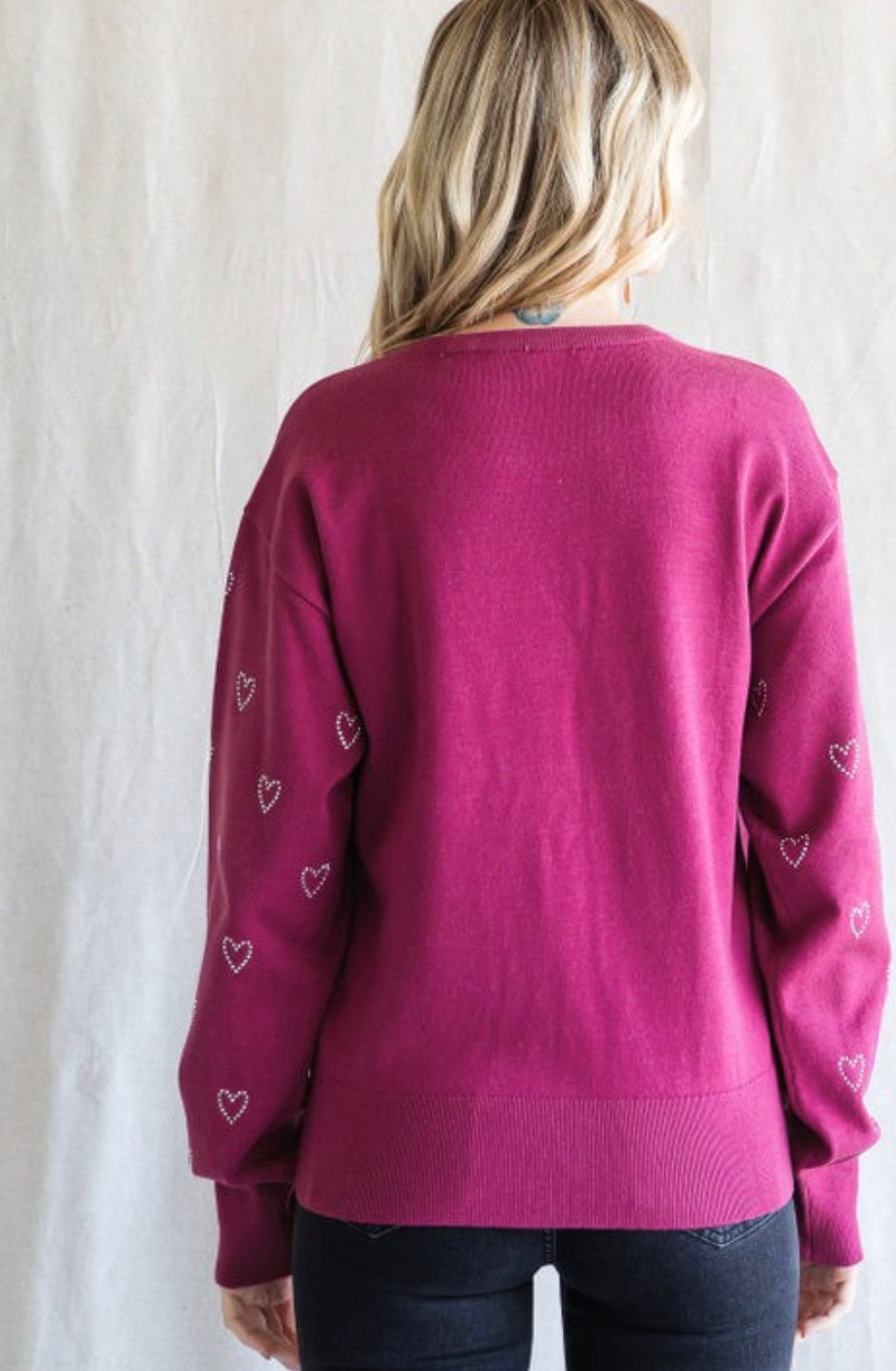 Magenta Sweater with Heart Accents