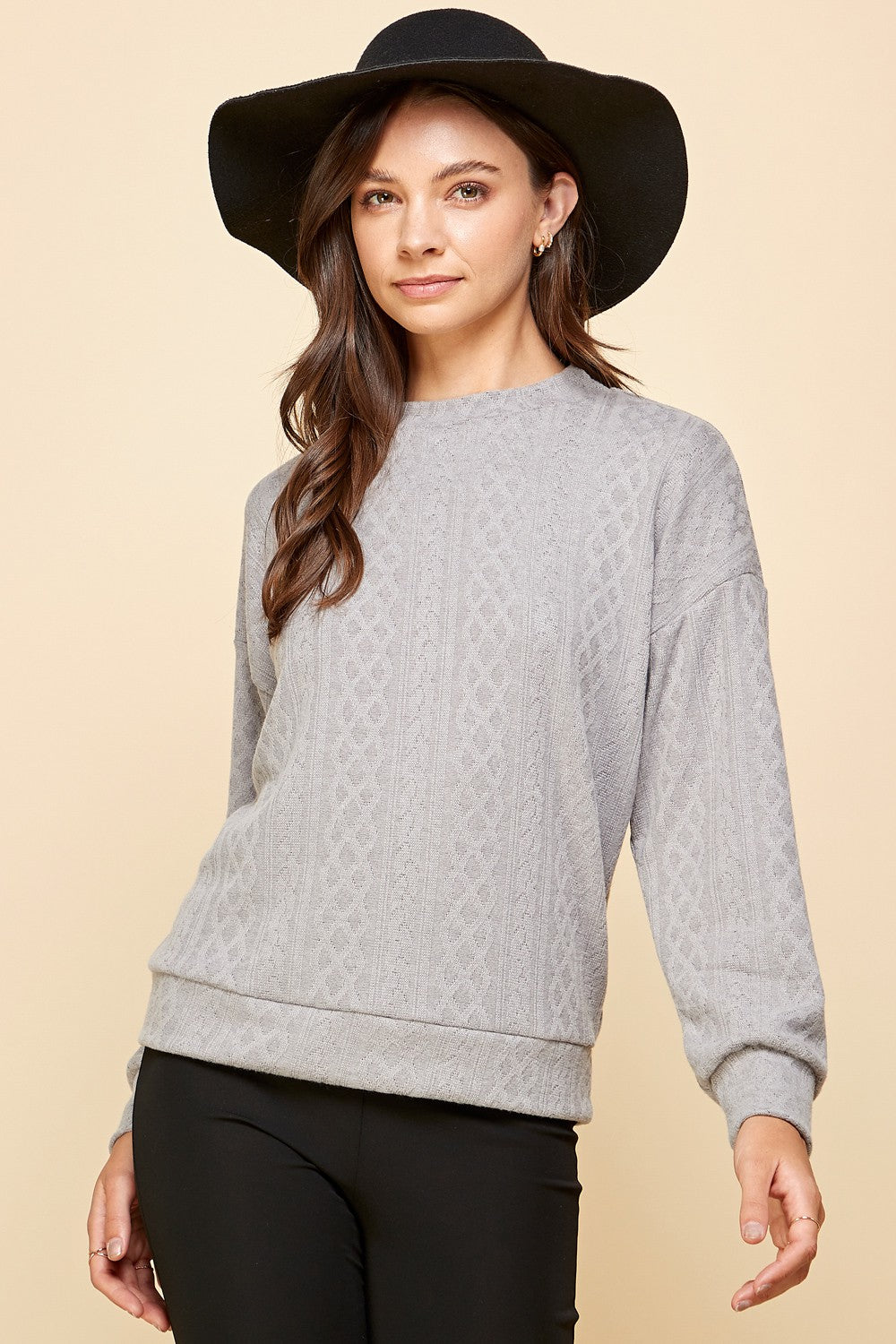 Cable Knit Sweatshirt, Grey