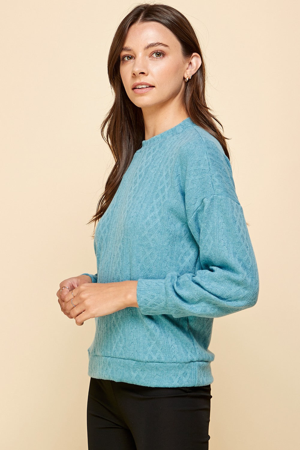 Cable Knit Sweatshirt, Teal