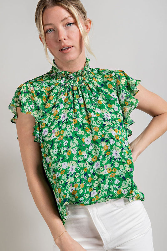 Green Floral Blouse