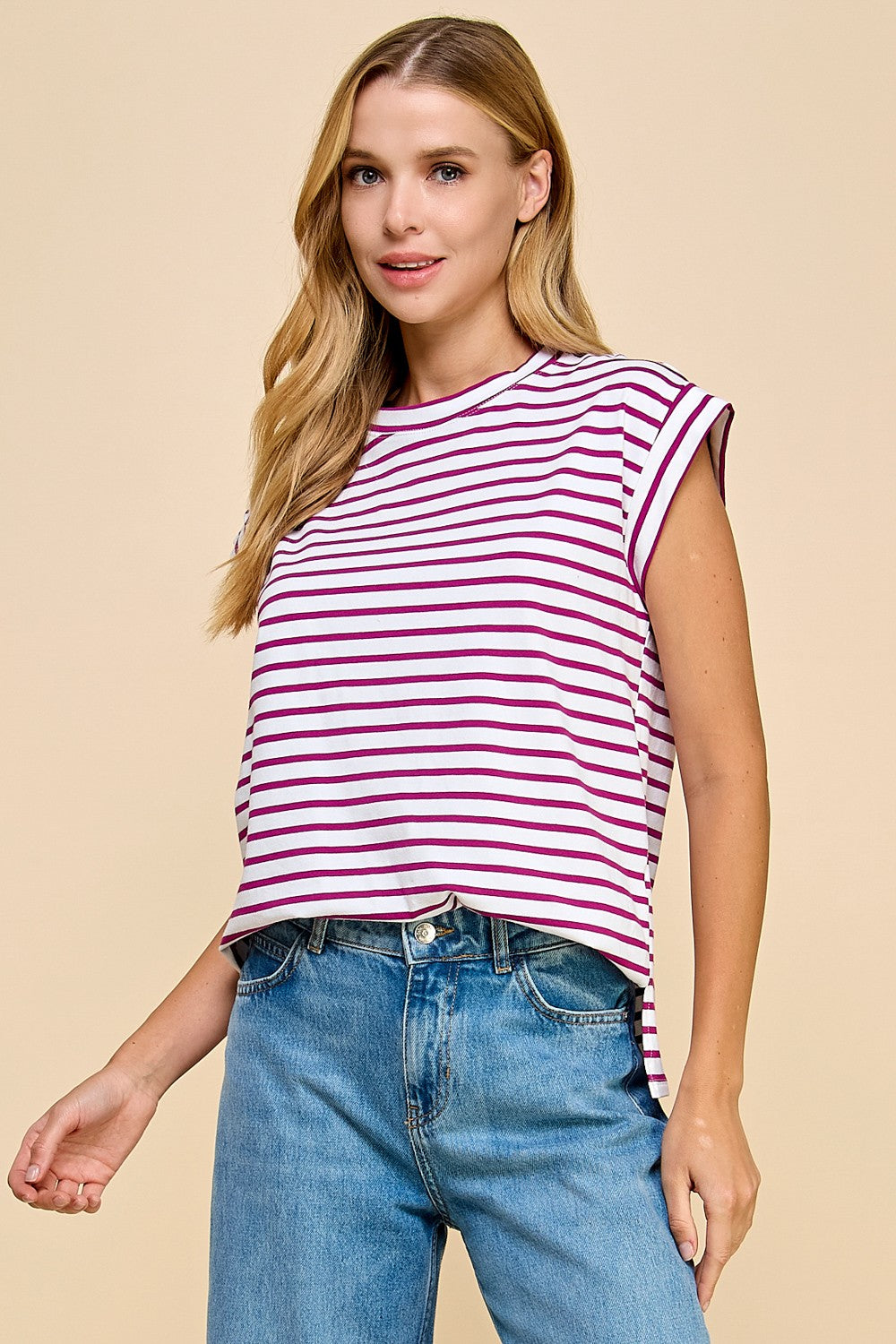 Stripe Top, White and Magenta