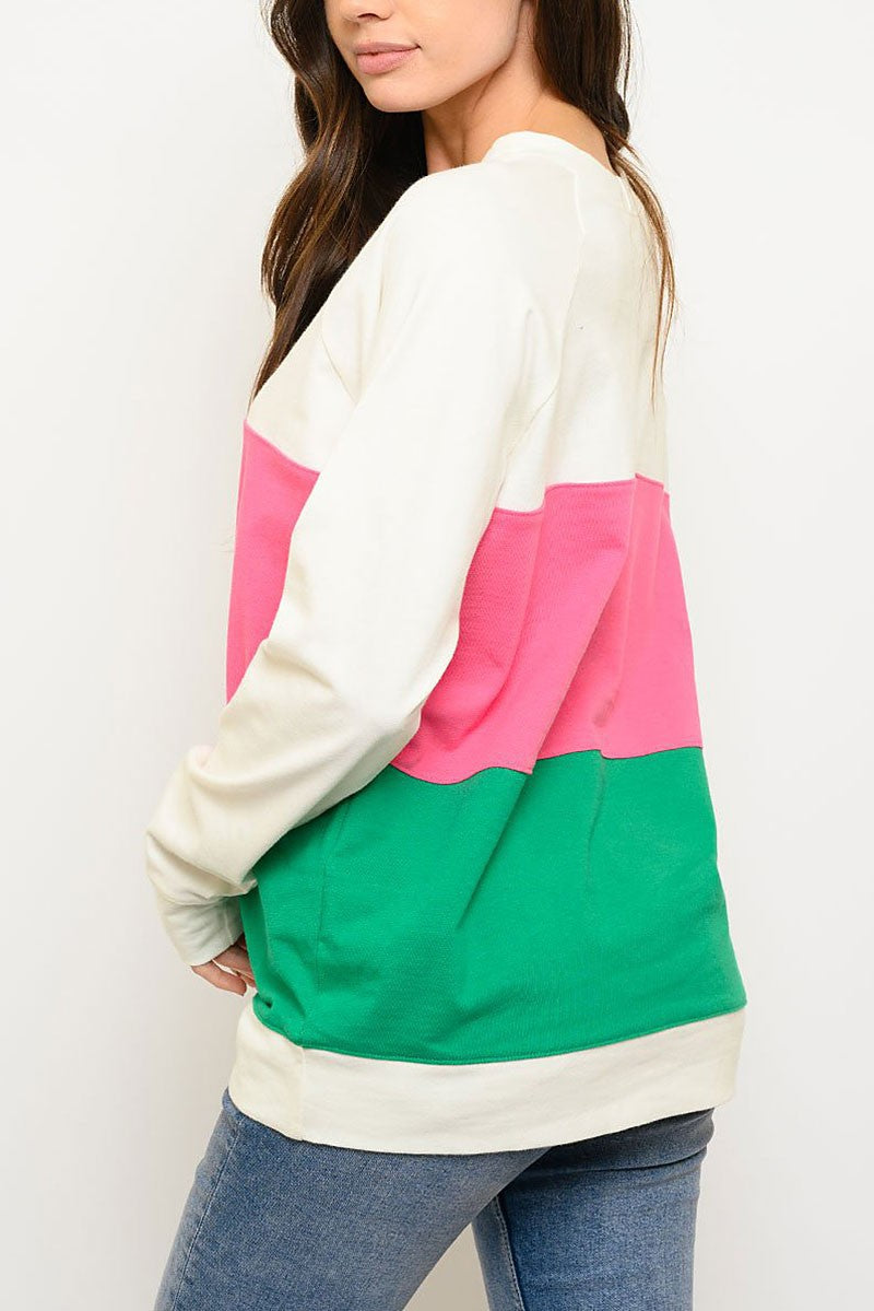 Color Block Sweatshirt, Pink and Green