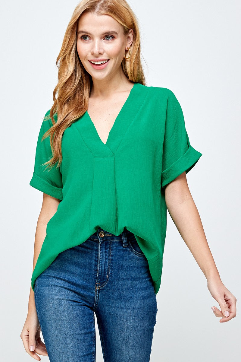 V Neck Blouse in Kelly Green