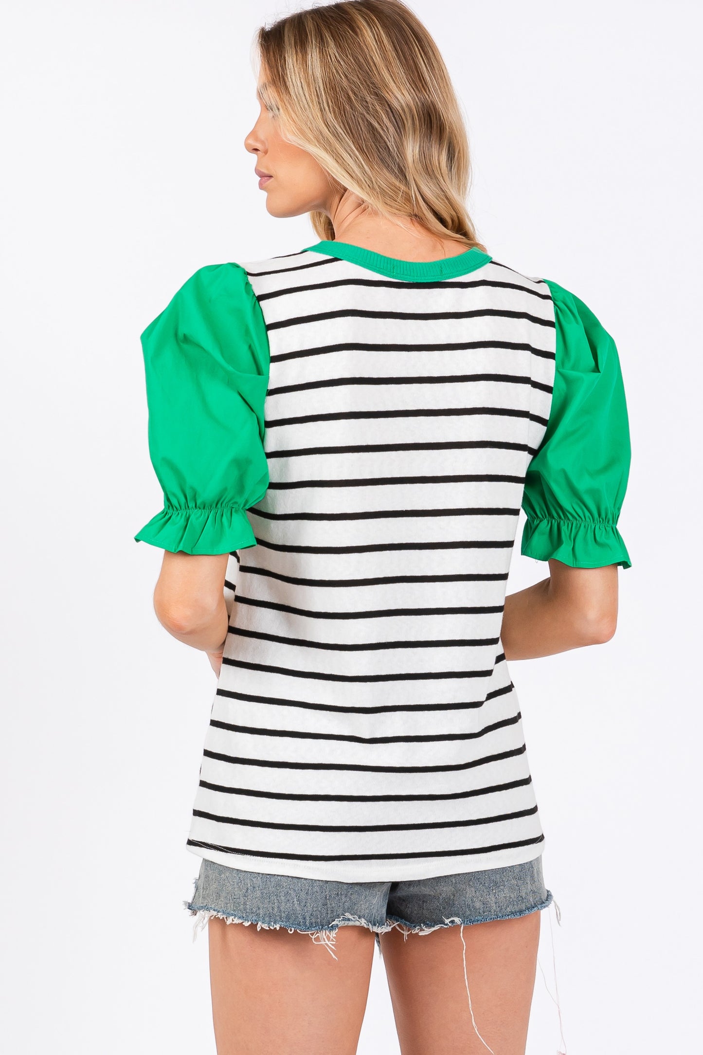 Contrast Knit Top in Green and Black