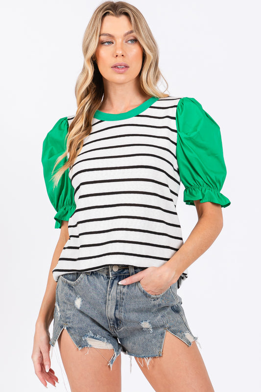 Contrast Knit Top in Green and Black