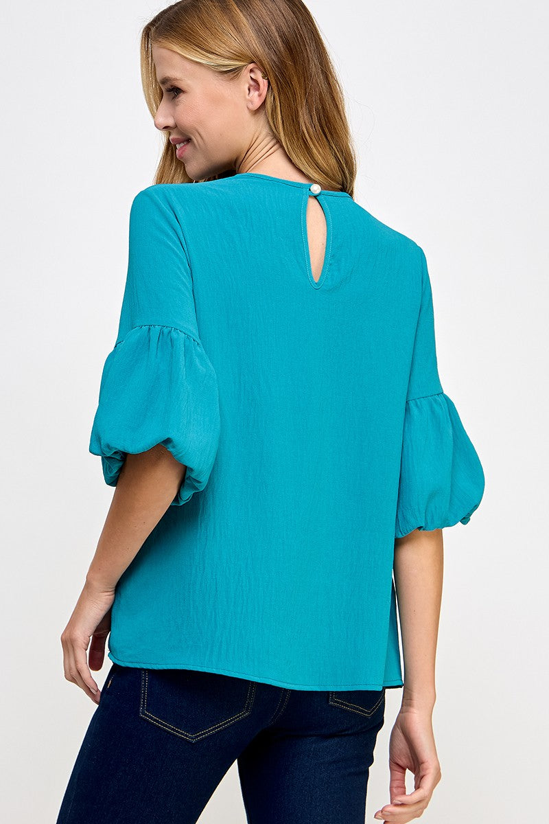 Bubble Sleeve Blouse, Teal