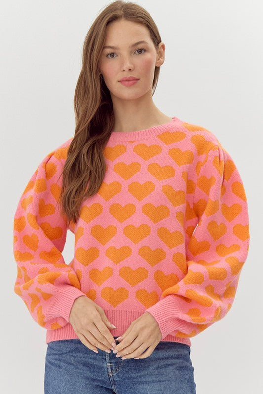 Heart Sweater, Pink and Orange