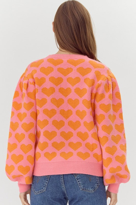 Heart Sweater, Pink and Orange