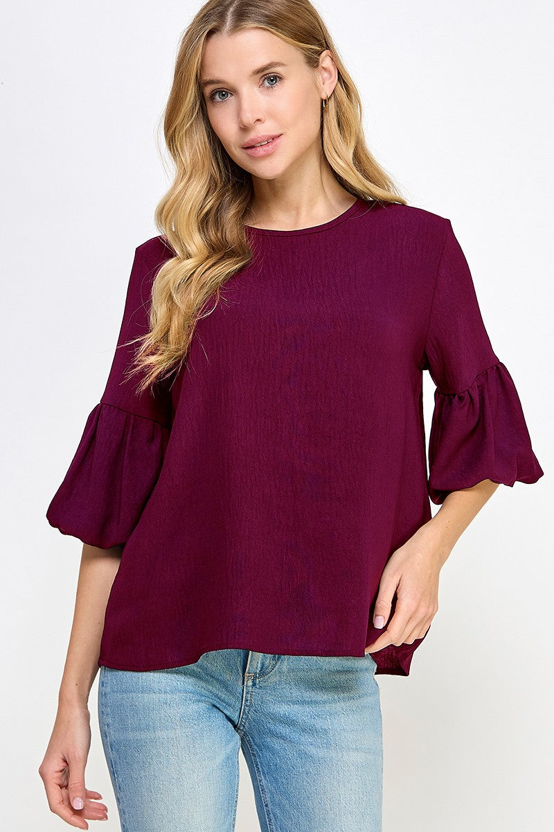 Bubble Sleeve Blouse, Maroon