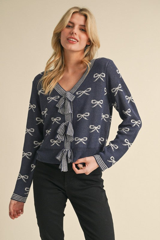 Bow Cardigan, Navy