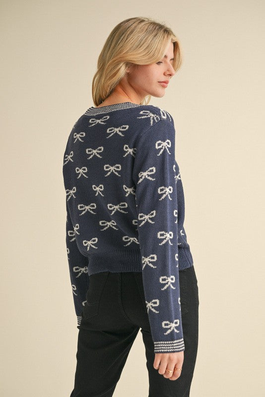 Bow Cardigan, Navy