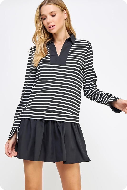 Stripe Woven Dress, Black and White