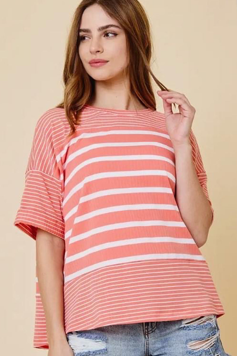 Oversized Stripe Top, Coral