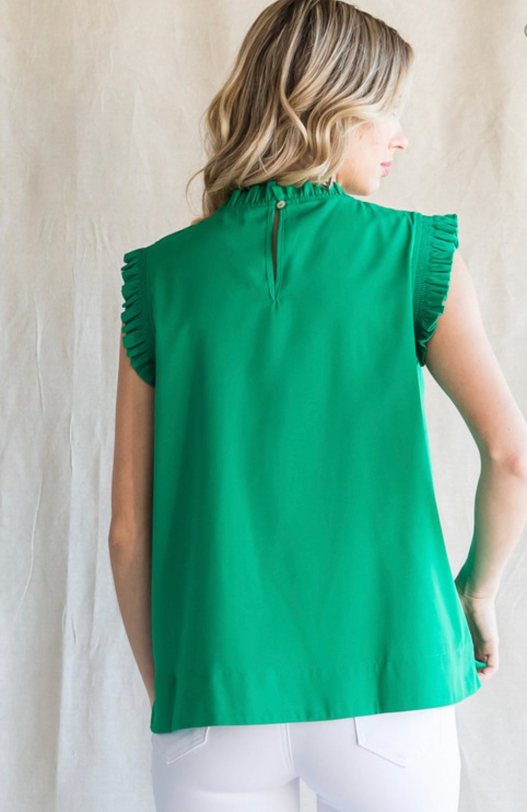 Sleeveless blouse with ruffle detail, Green