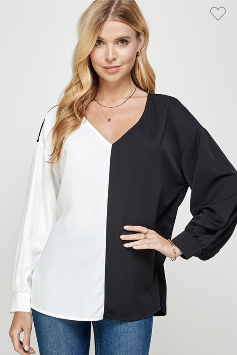 Black and White Contrasting Top