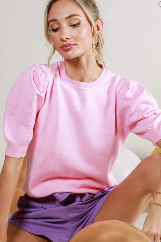 Puff Short Sleeve Sweater, Pink