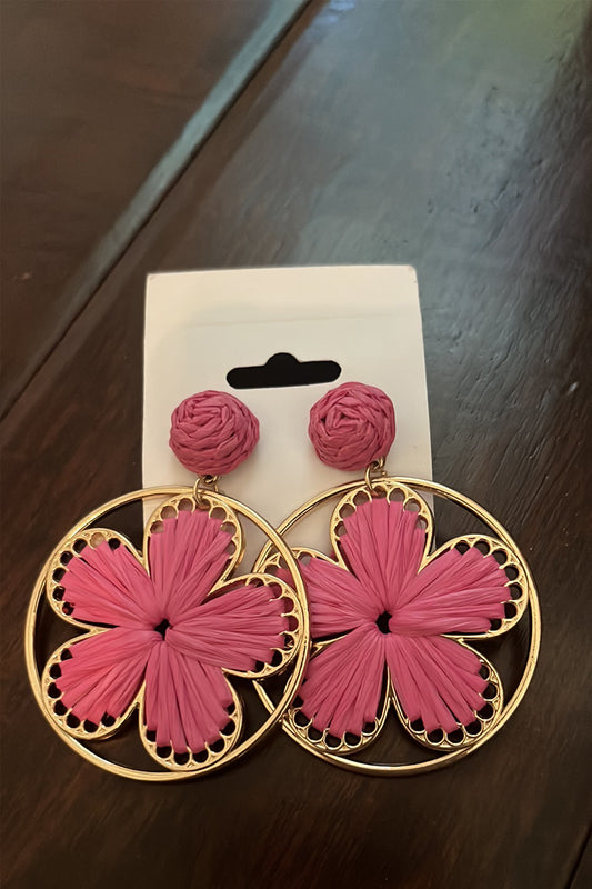 Pink and Gold Flower Earrings