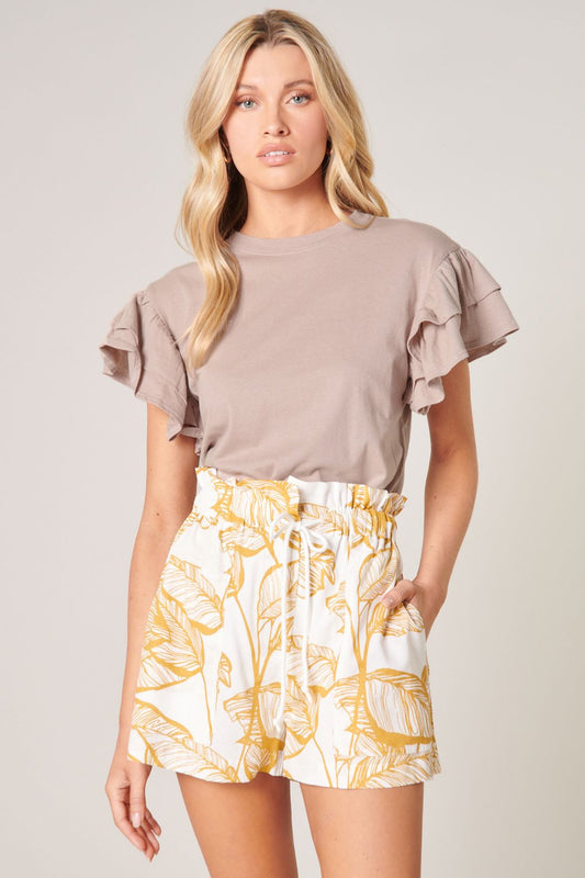 Ruffle Sleeve t-shirt, Sand