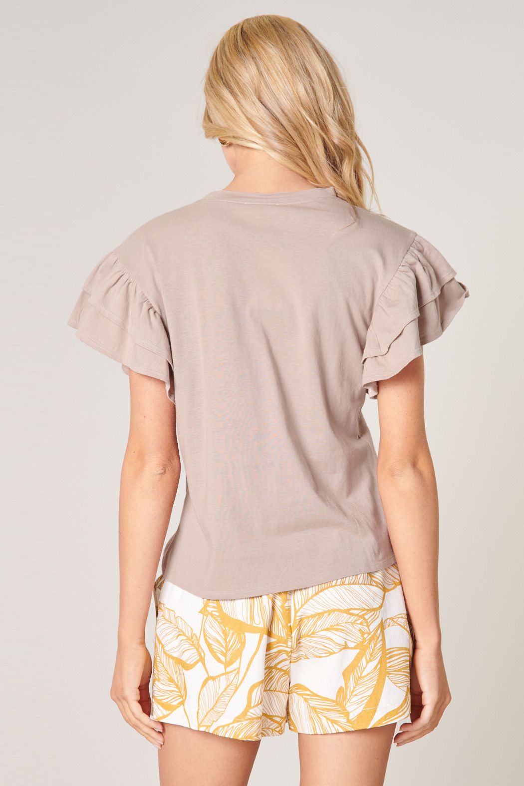 Ruffle Sleeve t-shirt, Sand